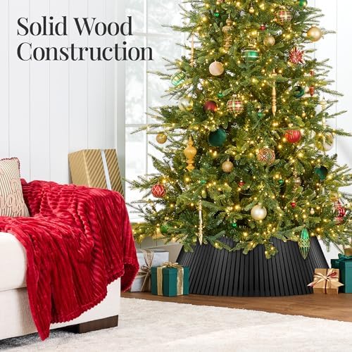 Best Choice Products Christmas Tree Collar, Solid Wood Slatted Tree Skirt Holiday Accessory for Home - Black