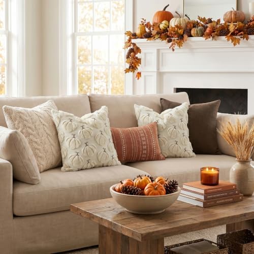 Artscope Pumpkin Fall Throw Pillow Covers 16x16 Set of 2, Autumn Soft Plush Faux Fur Decoration Cushion Covers for Thanksgiving Holiday Couch Sofa Bedroom Home Decor-Beige
