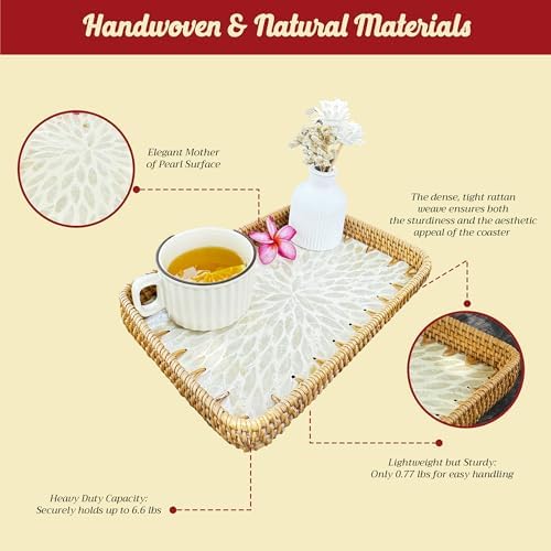 Rattan Rectangle Tray / White 11.8