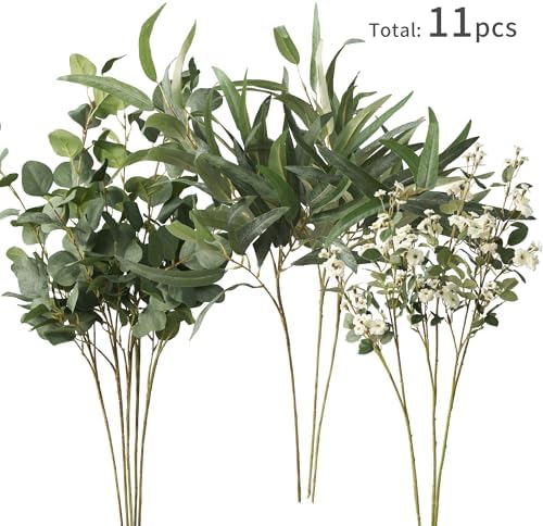 MISSPIN Artificial Flowers with Greenery Stems Faux Plants Indoor Branches for Tall Vase Ultra-Realistic, 11 Pcs Wedding Centerpieces, Home Decor & DIY Bouquets