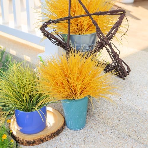 RECUTMS 12Pcs Artificial Grass Pure Yellow Outdoor Plants Tall Grass Spring