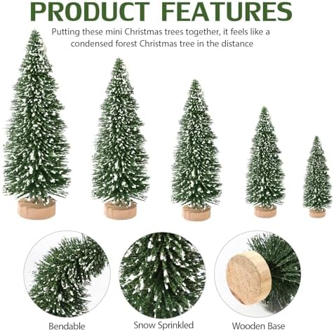 30Pcs Mini Christmas Tree Decor, Artificial Christmas Tree 5 Sizes,Mini Sisal Snow Frost Trees with Wooden Base for Christmas Decor Christmas Party Home Table Craft Decorations (B/Green)