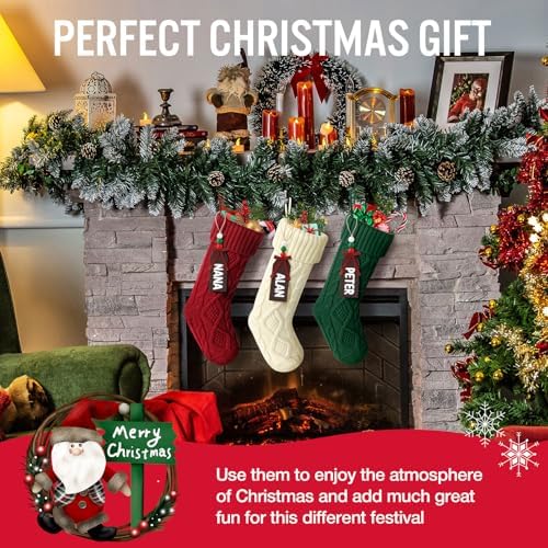Hommtina Christmas Stockings, Personalized Christmas Stockings 18 Inches Large Size Cable Knitted Stocking Gifts (1pcs red)