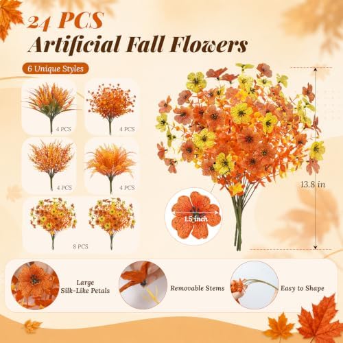 Der Rose Fall Flowers Artificial for Decoration Orange Stems Outdoor Decor