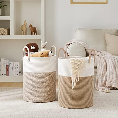 YOUDENOVA Cotton Rope Laundry Hamper Basket, 72L Blanket Basket for Bedroom