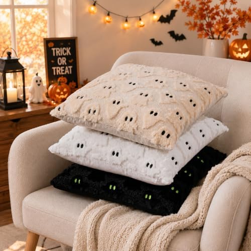 DFXSZ Halloween Pillow Covers 18x18 inch 2Pcs Beige Ghost Halloween Decor