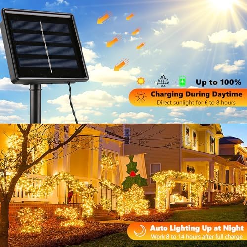 Joomer Solar Christmas Lights Outdoor, 2PACK Total 144FT 400LED, Warm White