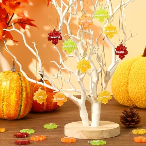 48Pcs Fall Ornaments Glitter Maple Leaf Ornaments for Small Tree