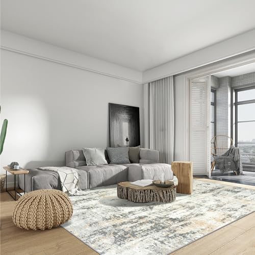 8x10 Area Rugs for Living Room: Washable Abstract Grey Brown Badroom Carpet