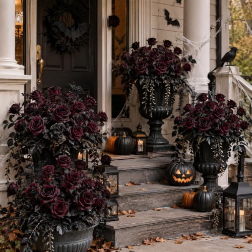 Thiccywoov 60 Pcs Black Artificial Roses Halloween Gothic Hanging Flower