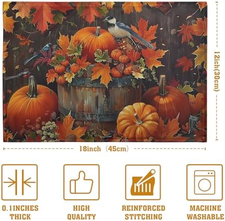 Pumpkin Maple Leaf Bird Fall Placemats Set of 4 Autumn Thanksgiving Seasonal Holiday Harvest Linen Table Mats Orange Brown Washable Place Mats for Party Kitchen Dining Outdoor Indoor Decor