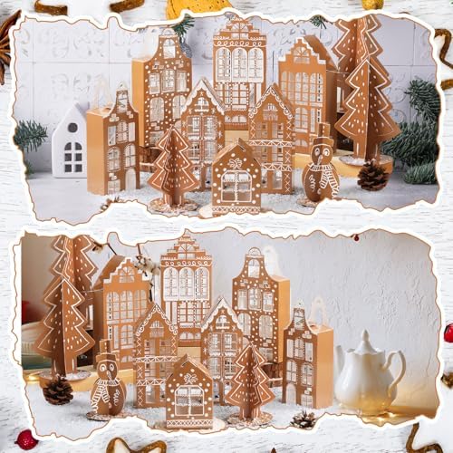 DoubleFill 11 Pcs 3D Gingerbread House Decor Christmas Village Houses Set