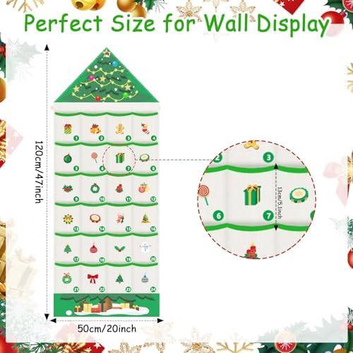 Christmas Advent Calendar, 24 Days Countdown Pocket Organizer Xmas Decor