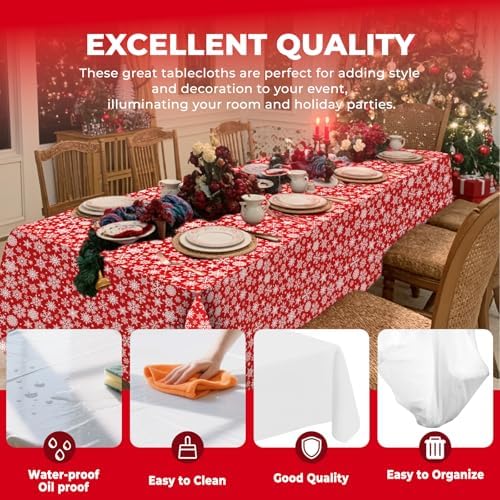 6 Pack Christmas Snowflake Tablecloth Disposable Plastic Tablecloth Table Cover for Christmas Party Decoration Supplies 54 x 108 Inches (Snowflake)