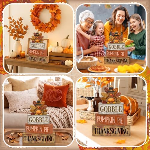 Moucuny 4 Pcs Fall Decorations For Home Wooden Thanksgiving Turkey Decor