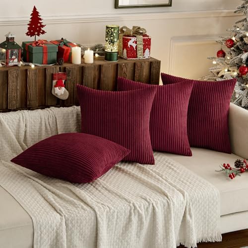 MIULEE Soft Corduroy Decorative Throw Pillow Covers Burgundy 16x16