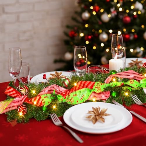 Thiccywoov 6 ft LED Prelit Christmas Pine Garland with Balls for Mantel
