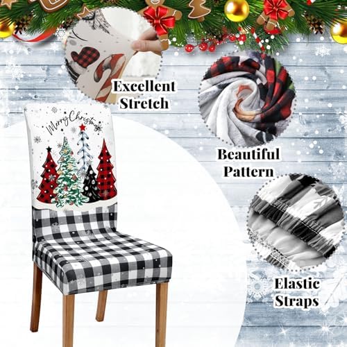 Moukeren 6 Pcs Christmas Plaid Chair Covers Dining Chair Slipcovers