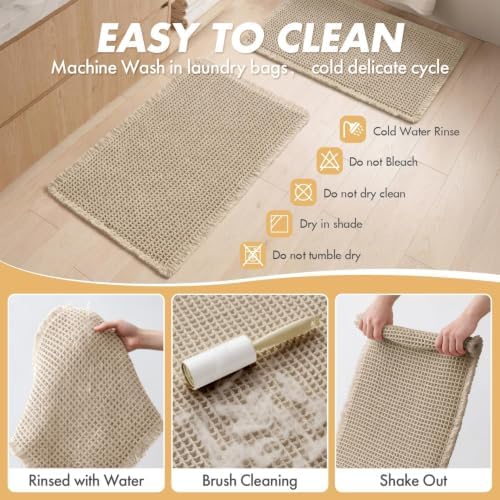 MIULEE Set of 2 Waffle Bathroom Rugs Pale Beige Bath Mat 17"x24"+18"x30"