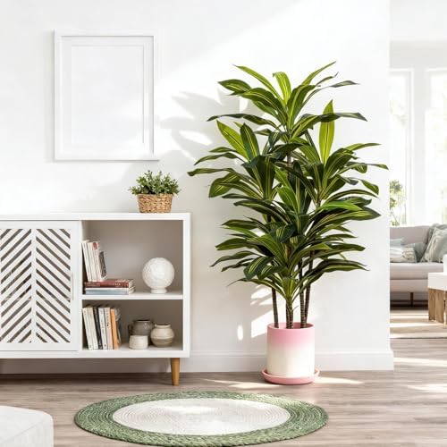 4ft Dracaena Artificial Plant - Large Tropical Indoor Fake Tree with Lifelike Leaves - Tall Faux Floor Plant in Pot for