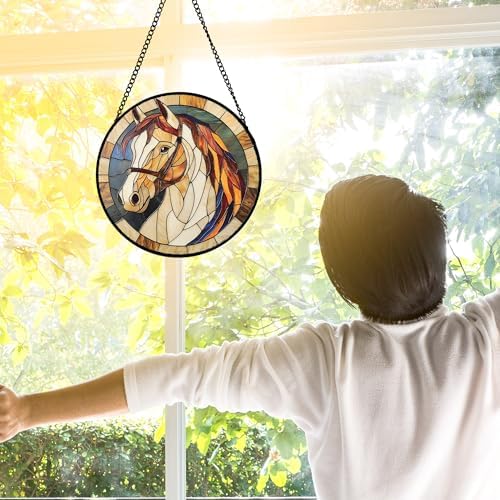 White Horse Stained Glass Window Hanging Suncatcher Animal Gifts 6.3"