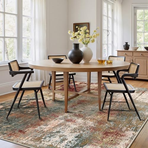 RELEANY Washable 6'x9' Abstract Area Rug for Living Room Rustic Brown