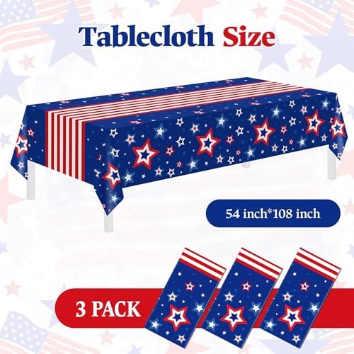 3 Pack Patriotic Tablecloths,Red White and Blue Tablecloth,Patriotic Decor
