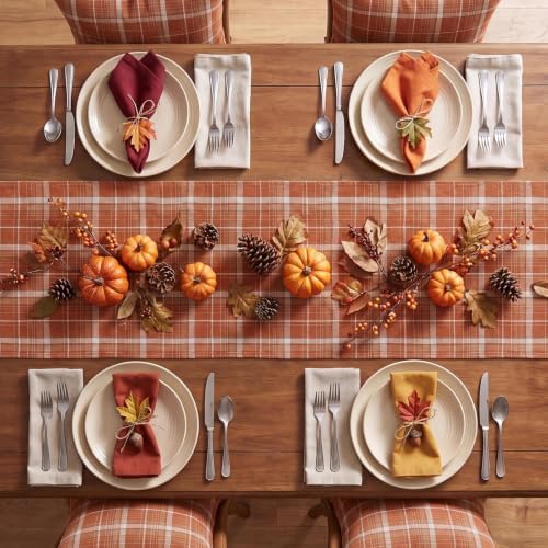 Softalker Fall Checkered Tartan Table Runner, Orange, 13 x 36 Inch