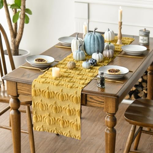 Artoid Mode Ginger Soft Faux Fur Pumpkins Fall Table Runner 13x72 Inch