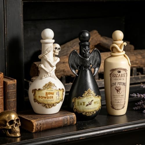 Cynkeyee Halloween Potion Bottles, White Resin Skeleton Décor