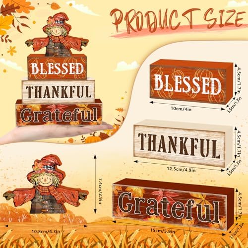 Britimes Fall Scarecrow Tiered Tray Decor Set, 4 Pack, Wooden Table Sign