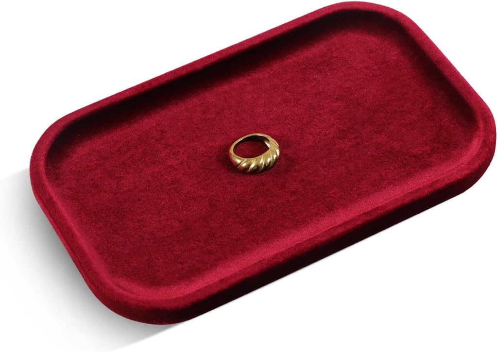Resilient Velvet Jewelry Display Tray for Ring Earrings Bracelet Necklace / Red / 7.9 x 4.7