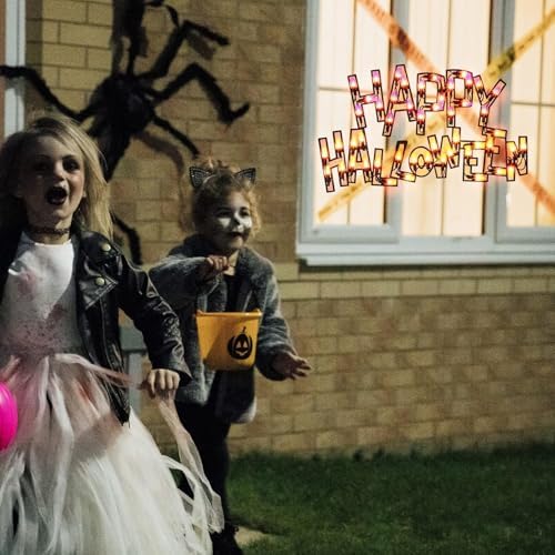 LAMPHOME 16'' Decorations Window Silhouette, Light Up Window Lights, Lighted Happy Halloween for Party Home Tabletop Ornaments