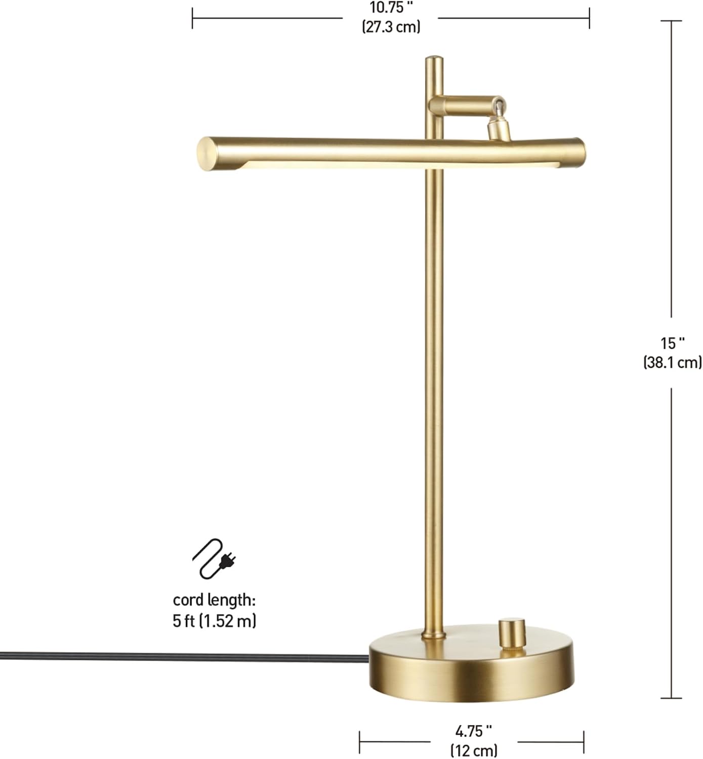 Globe Electric 52889 West 15" LED Integrated Desk Lamp, Matte Brass, 200 Lumens, Dimmer Rotary Switch