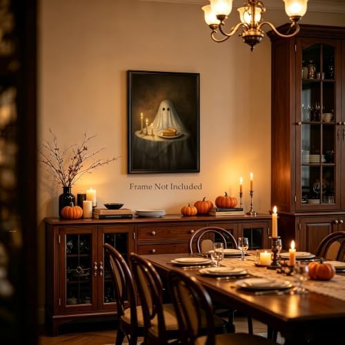 ILLBDR Halloween Ghost with Pumpkin Pie Canvas Wall Art Poster 16x24 inch