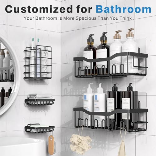 EUDELE Adhesive Shower Caddy, 5 Pack Rustproof Stainless Steel Bath Organizers With Large Capacity, No Drilling Shelves