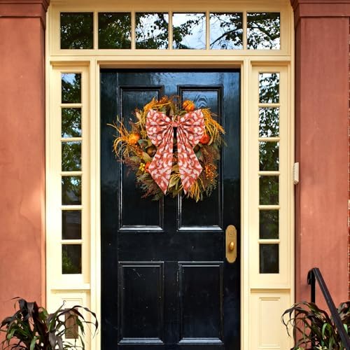 Suncalla 2 Pcs Orange Halloween Ghost Wreath Bows 18'' x 12''