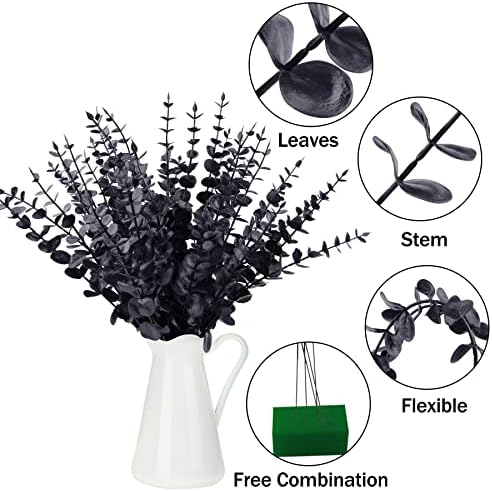 FEQO 36 Pcs Black Artificial Eucalyptus Stems 15" Faux Eucalyptus Branches