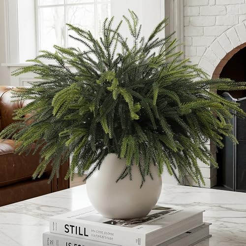 36Pcs Christmas Norfolk Pine Stems, Real Touch Branches, Greenery Picks