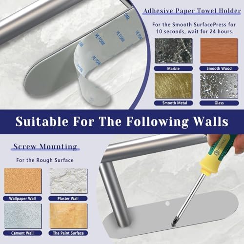 Sliver Paper Towel Holder, Self Adhesive Paper Towel Holder Under Cabinet