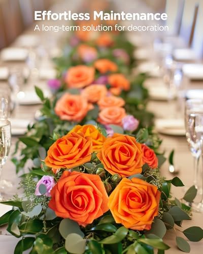InnoGear Fake Roses 50 Pcs Shades of Orange Flowers Artificial Faux Floral