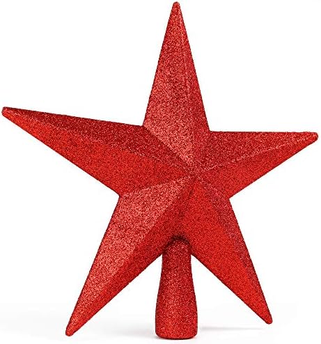 Glitter Star Christmas Tree Topper - 8" Red Xmas Holiday Decor Ornament