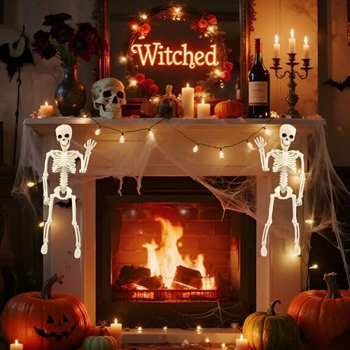 4 PCS 15.7" Posable Halloween Full Body Skeleton Decor with Movable Joints