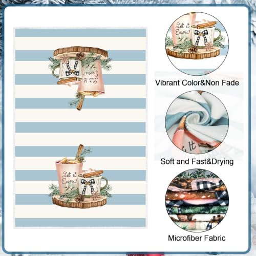 Sratte 6 Pcs Christmas Kitchen Towels Dusty Blue Strip Winter Dish Towels