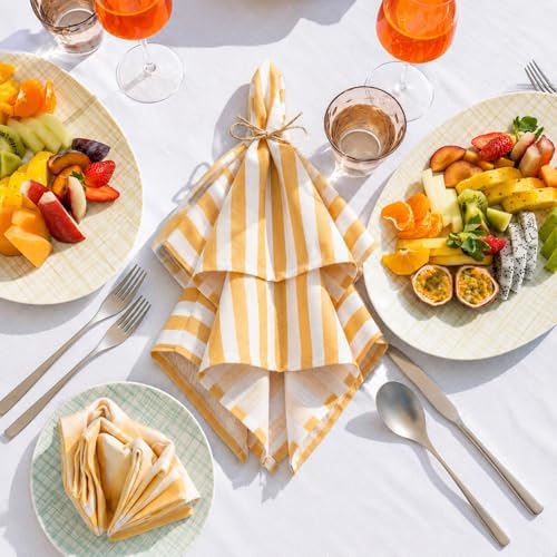 Funnymoom 12 Pcs Yellow Striped Cloth Napkins Reusable Table Supplies