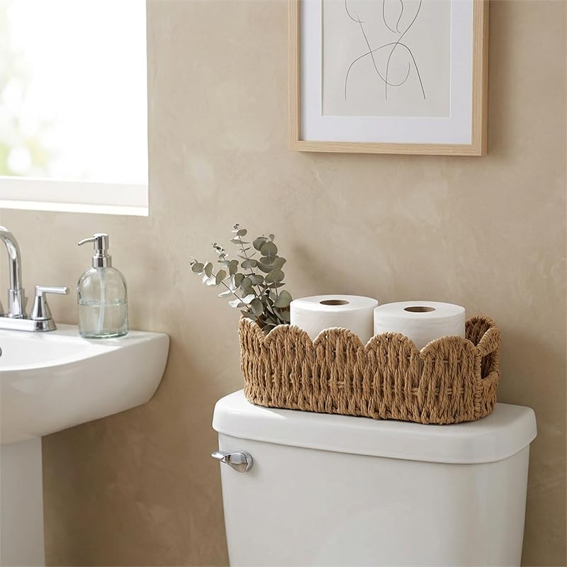Scalloped Wicker Basket for Toilet Tank