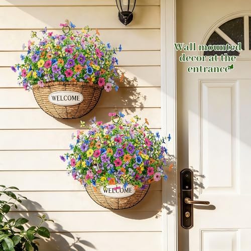 Der Rose 12Pcs Artificial Flowers for Outdoors, 8Pcs Silk Fake Flowers with 4Pcs Lifelike Butterfly Flowers, UV Resistant Faux Flowers for Outdoor Planters Window Boxes Patio Porch Garden Decoration