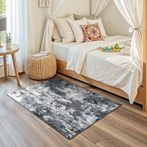 RELEANY Washable 3'x5' Abstract Area Rug for Living Room Black White