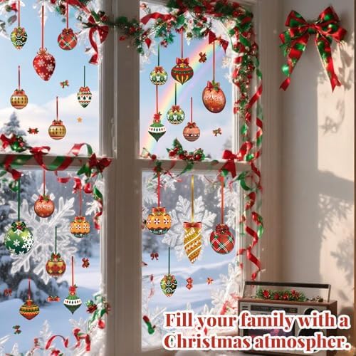 Simgoing 12 Sheets Christmas Window Clings, Removable Ball Ornament Decor