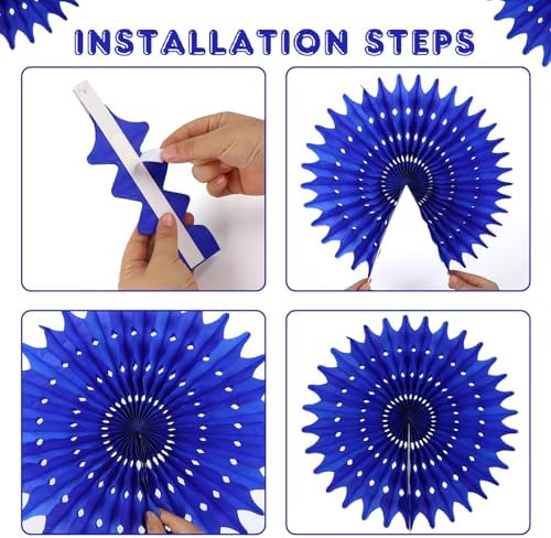 12PCS Paper Fans Blue Party Decorations Tissue Paper Flowers Decorations for Girl Groovy Birthday Baby Shower Wedding Bachelorette Room Wall Hanging Décor